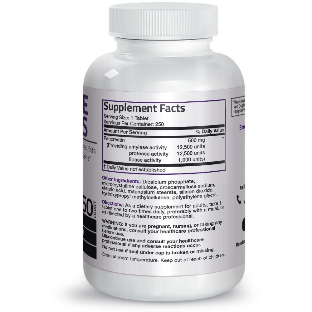 Bronson Vitamins Multiple Digestive Enzymes Amylase Protease Lipase - 250 Tablets thumbnail 2
