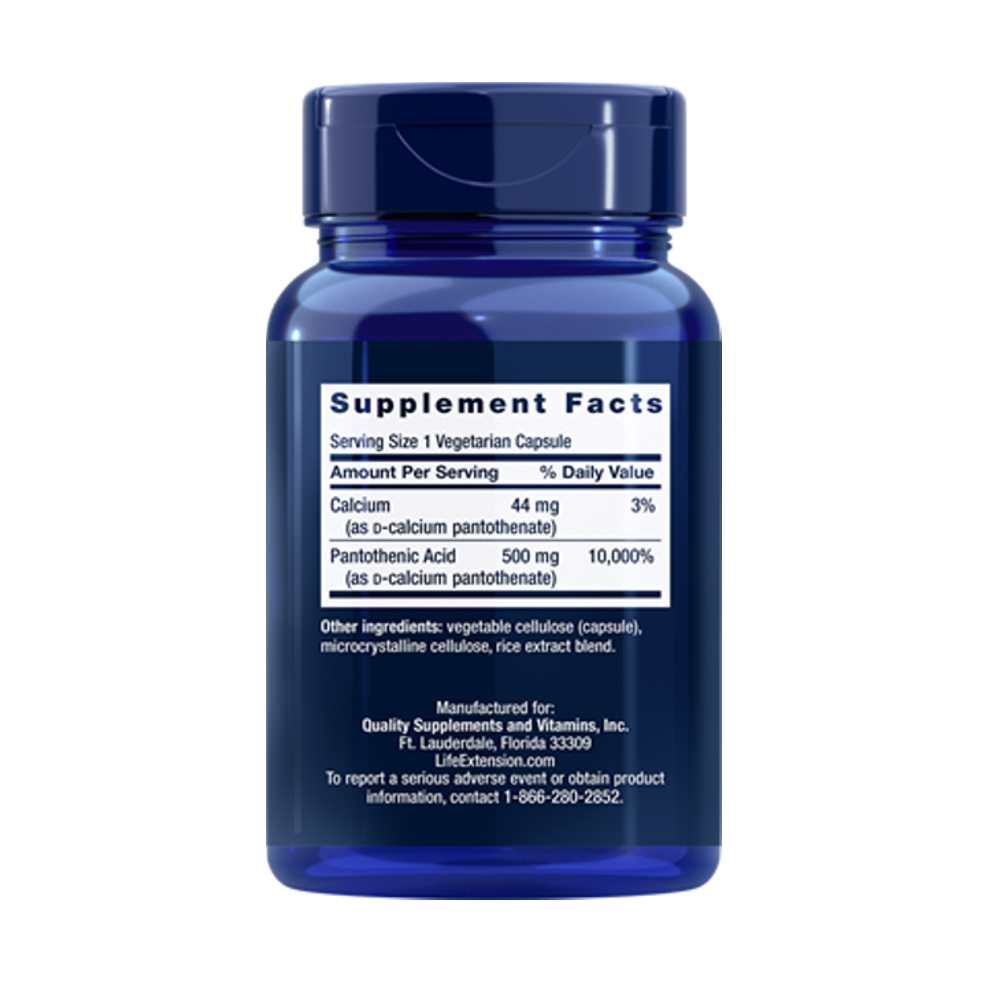 Life Extension Pantothenic Acid Vitamin B-5 500 Mg, 100 Vegetarian Capsules thumbnail 2