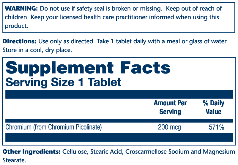 Solaray Chromium Picolinate 200mcg 200 Tabs thumbnail 2