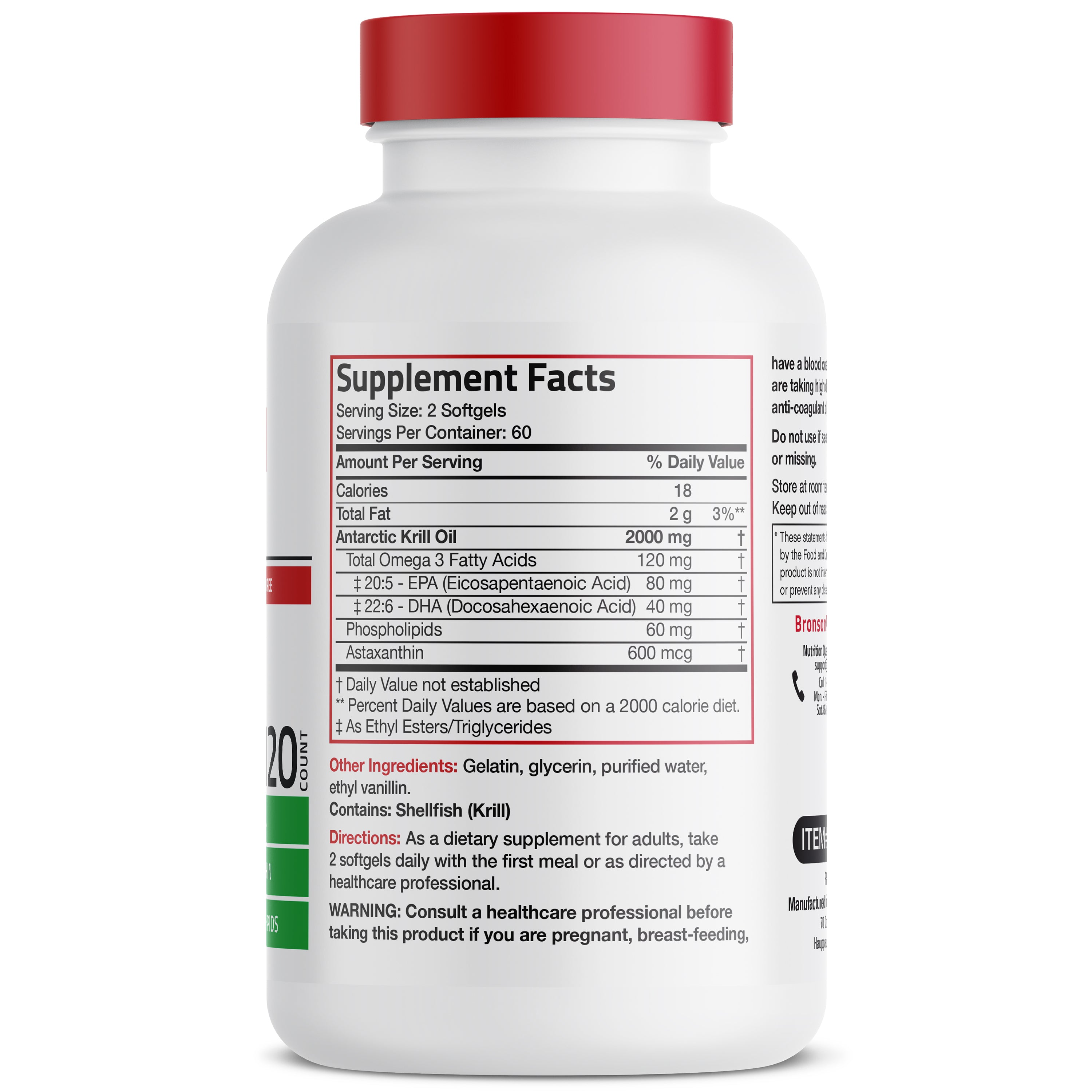 Bronson Vitamins Antarctic Krill Oil Omega-3 Epa Dha Non-Gmo - 2,000 Mg 120 Softgels thumbnail 2