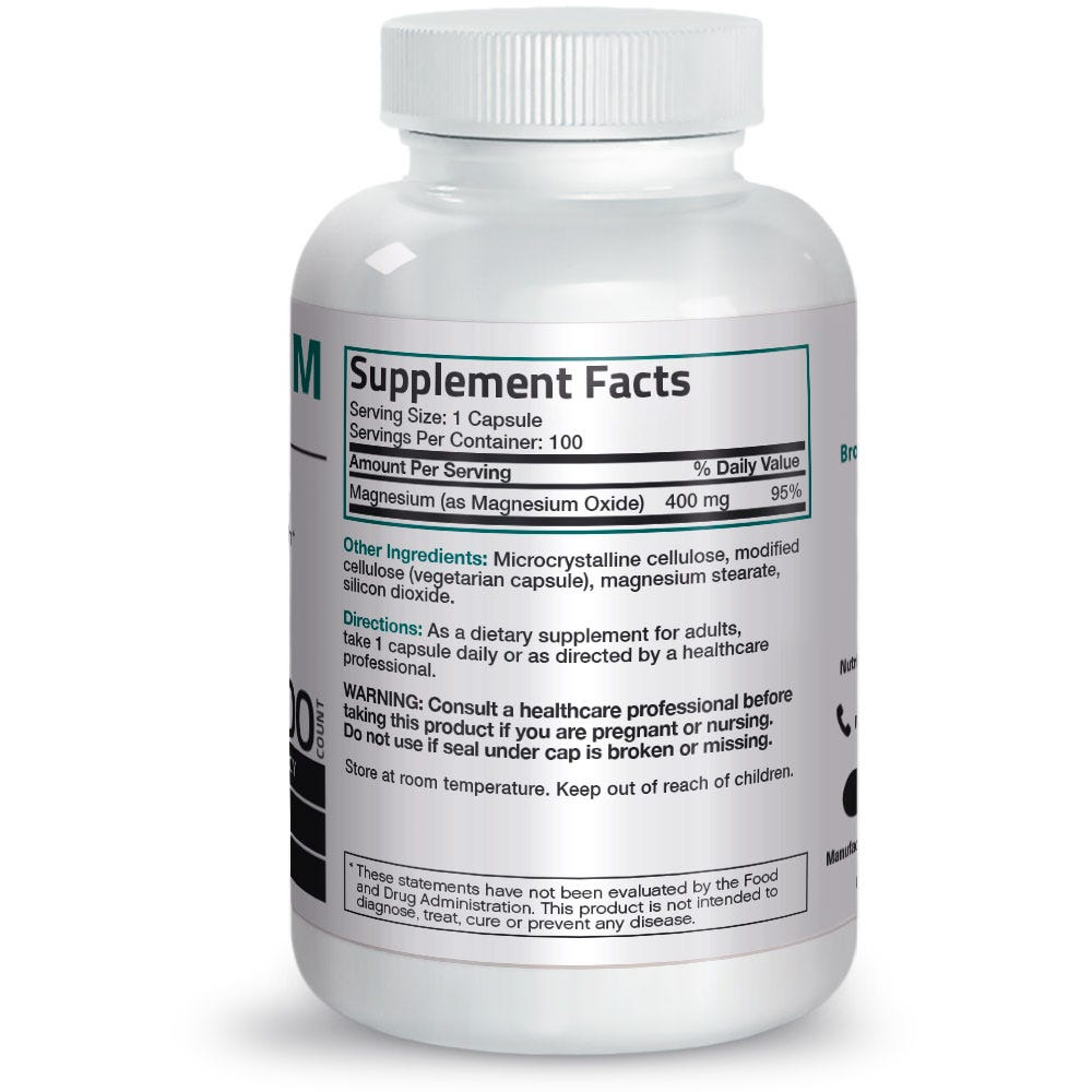 Bronson Vitamins Magnesium Oxide High Potency - 400 Mg 100 Caps thumbnail 3