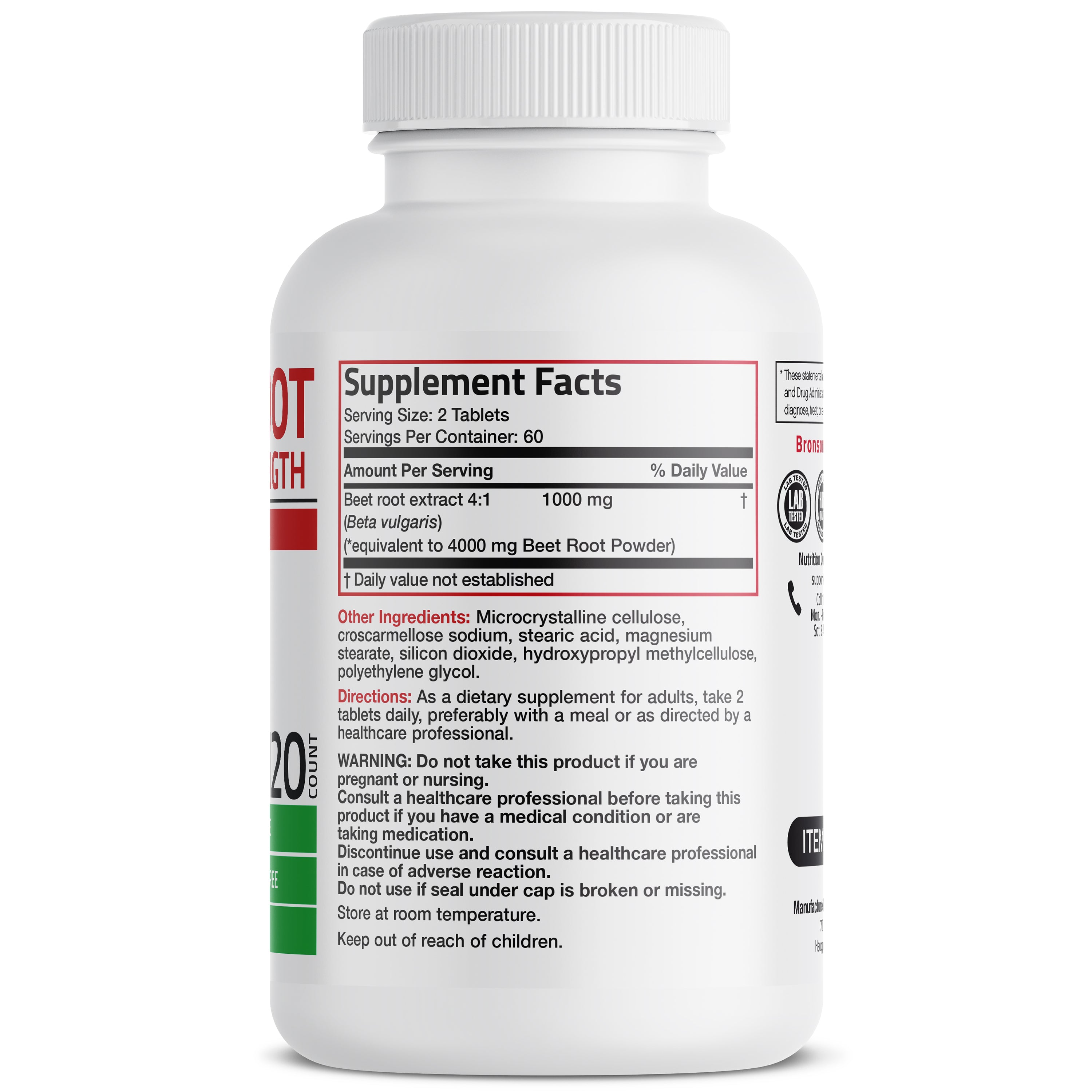 Bronson Vitamins Beet Root Double Strength 120 Tabs thumbnail 3