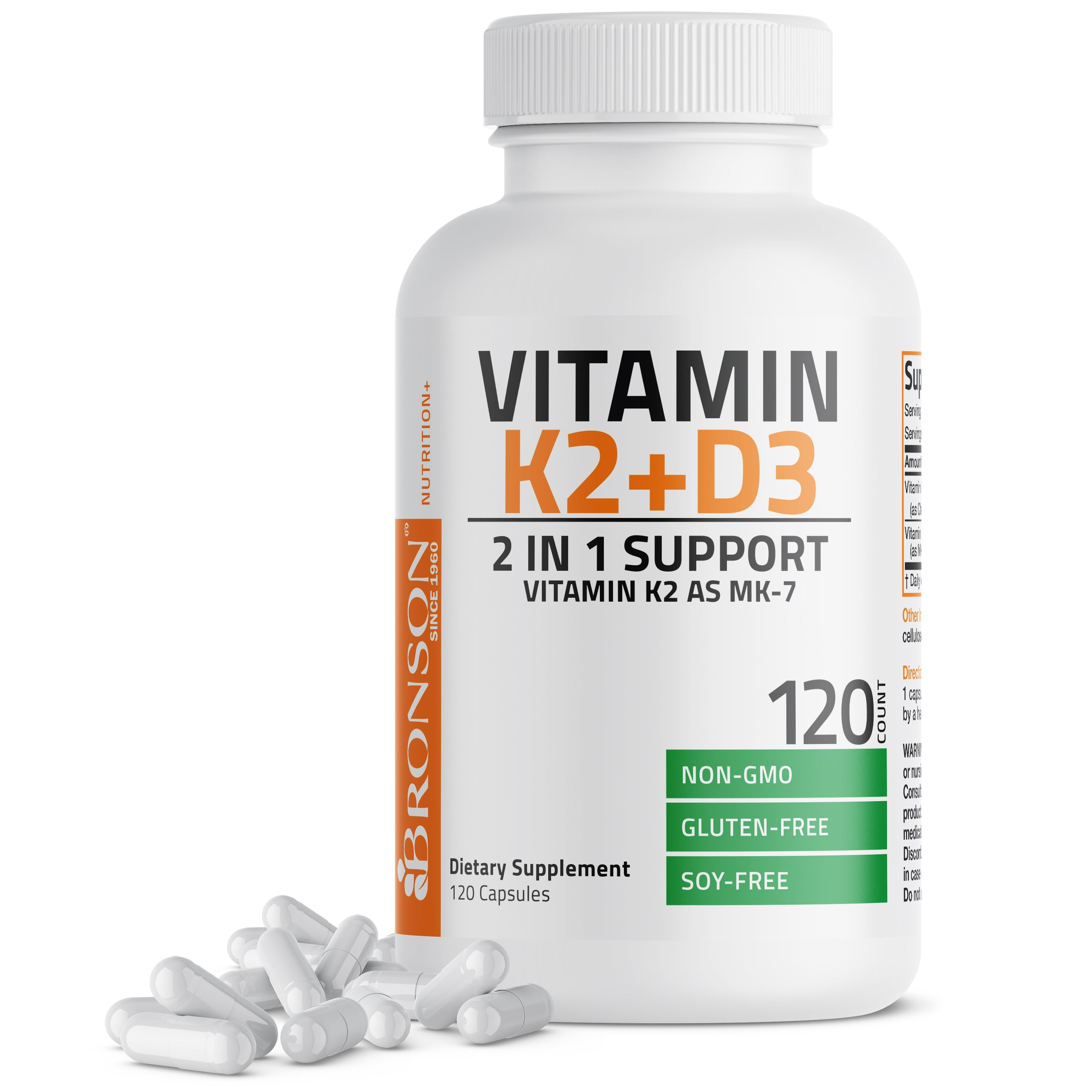 Bronson Vitamins Vitamin K2 Mk-7 Plus Vitamin D3 60 Caps thumbnail 2