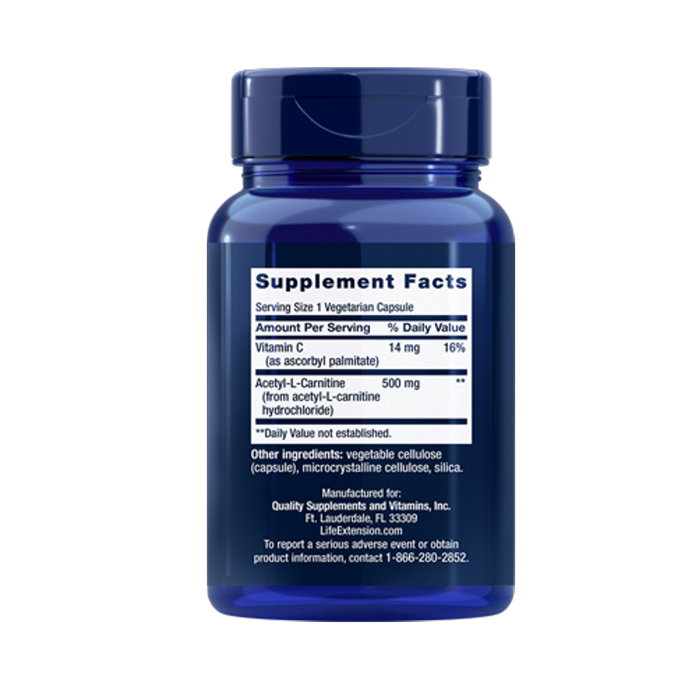 LIFE EXTENSION Acetyl-L-Carnitine 500mg – Supports Cellular Energy & Metabolism | 100 Vegetarian Capsules thumbnail 2
