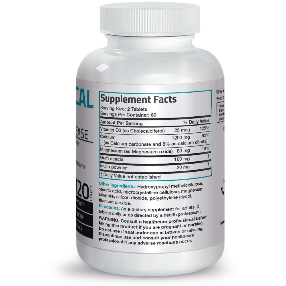 Bronson Vitamins Asorbo Cal Calcium, Vitamin D & Magnesium High Potency Sustained Release - 1,200 Mg - 120 Tablets thumbnail 2