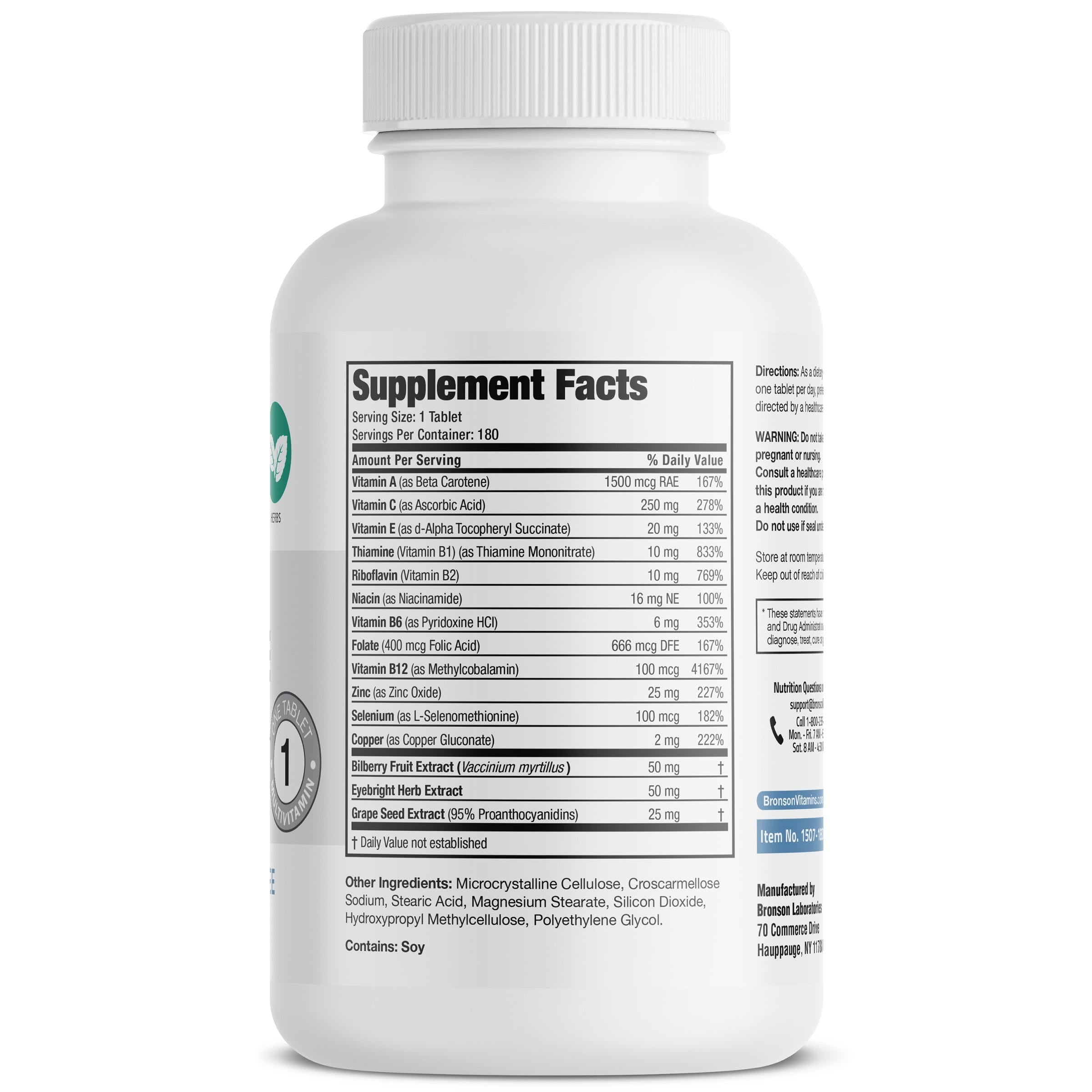 Bronson Vitamins Bronson One™ Daily Vision Complete - 180 Tablets thumbnail 2