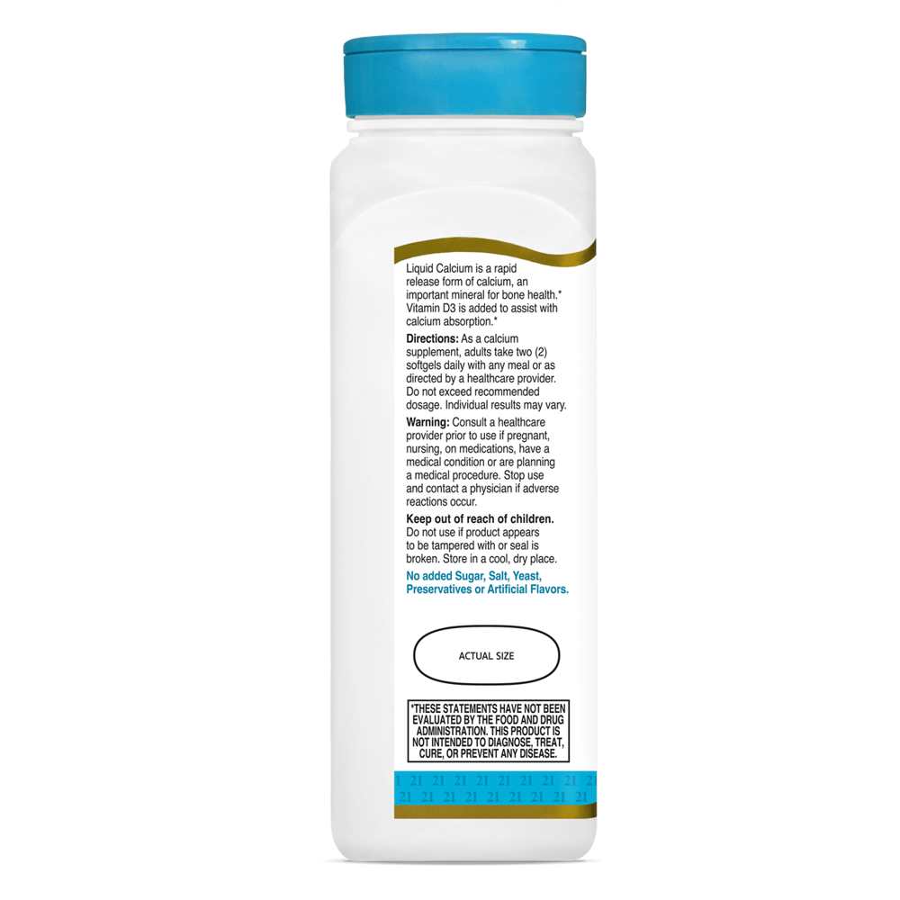 21st Century Calcium 1200 mg +D3 Liquid Filled 90 Rapid Release Softgels thumbnail 2