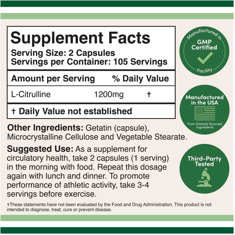 Double Wood L-Citrulline – 1200 Mg – 210 Capsules thumbnail 2