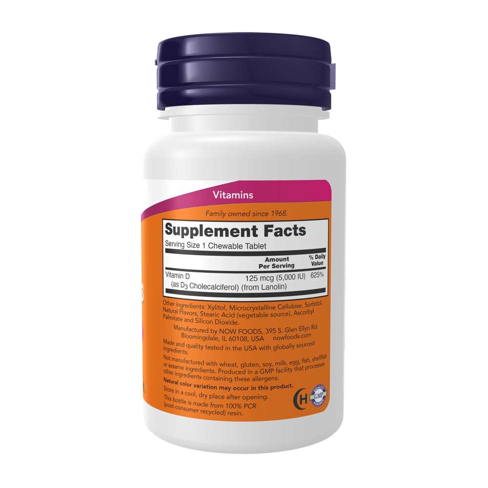 Now Foods Vitamin D3 5,000 Iu – High Potency Chewables for Bone & Immune Support – 120 Tablets thumbnail 2