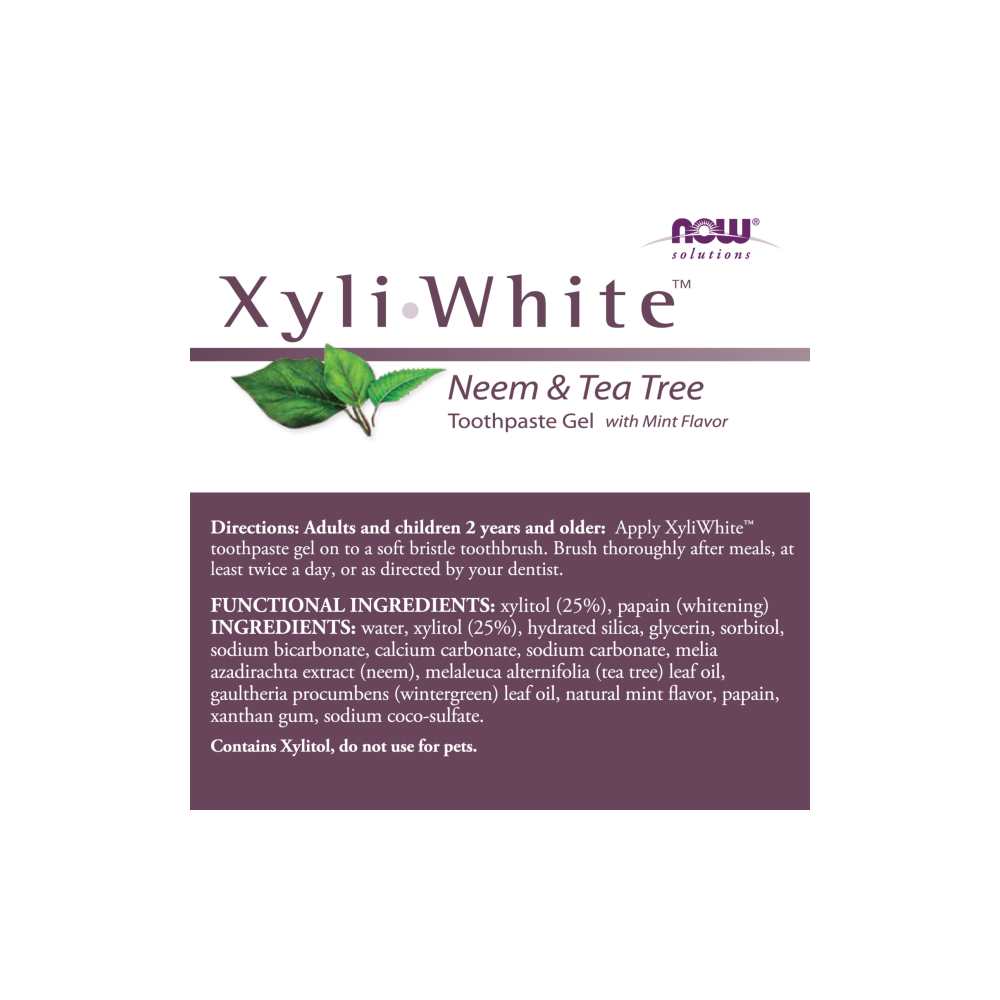 Now Foods Xyli White™ Neem & Tea Tree Toothpaste Gel – Fluoride-Free with Xylitol – Natural Whitening Toothpaste – 181 G thumbnail 2