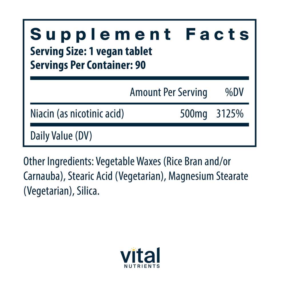 Vital Nutrients Niacin 500mg 90 Tabs thumbnail 2