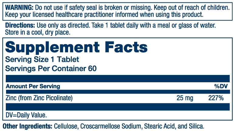 Solaray Zinc Picolinate 60 Tabs thumbnail 2