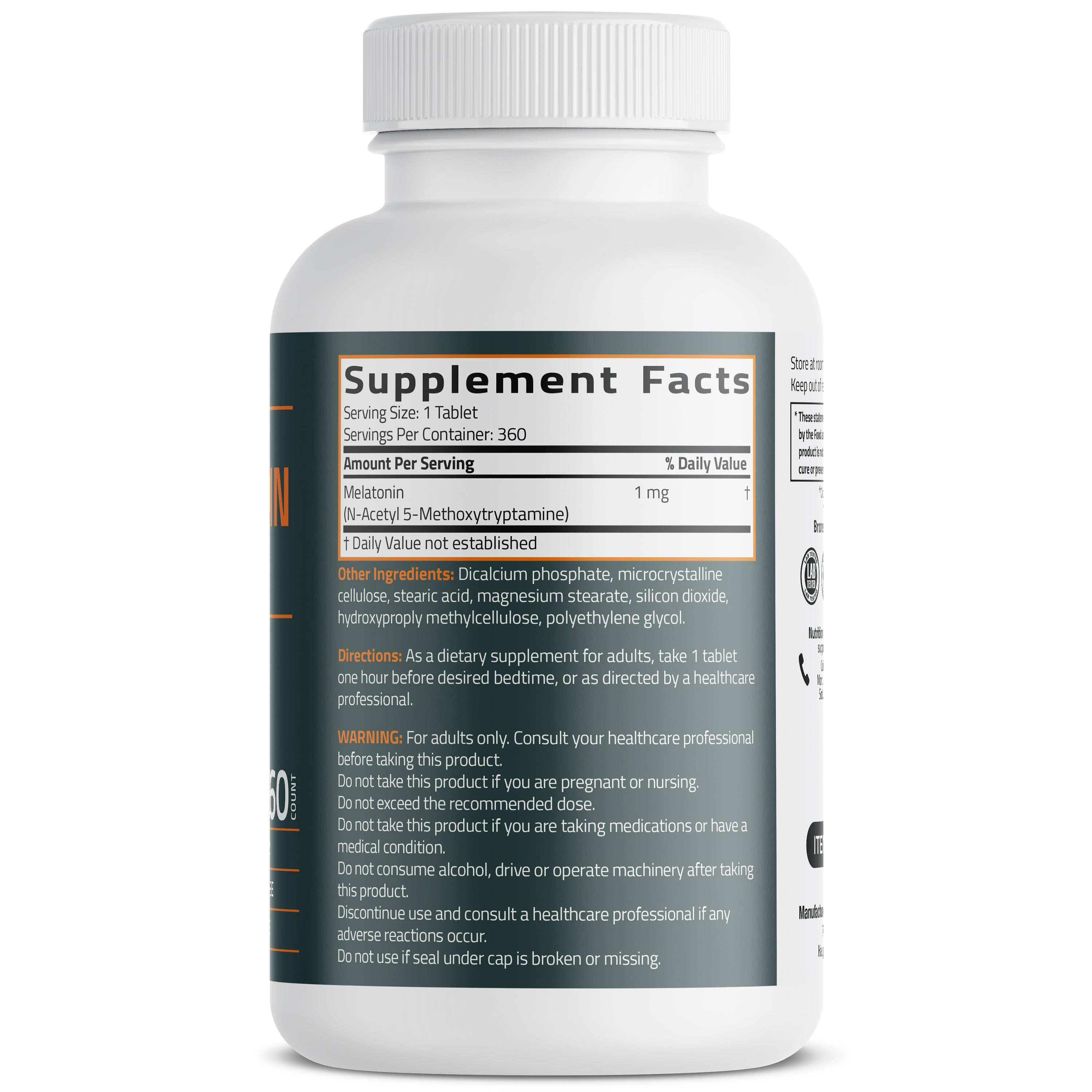 Bronson Vitamins Lower Dose Melatonin 1mg, 360 Tablets thumbnail 2