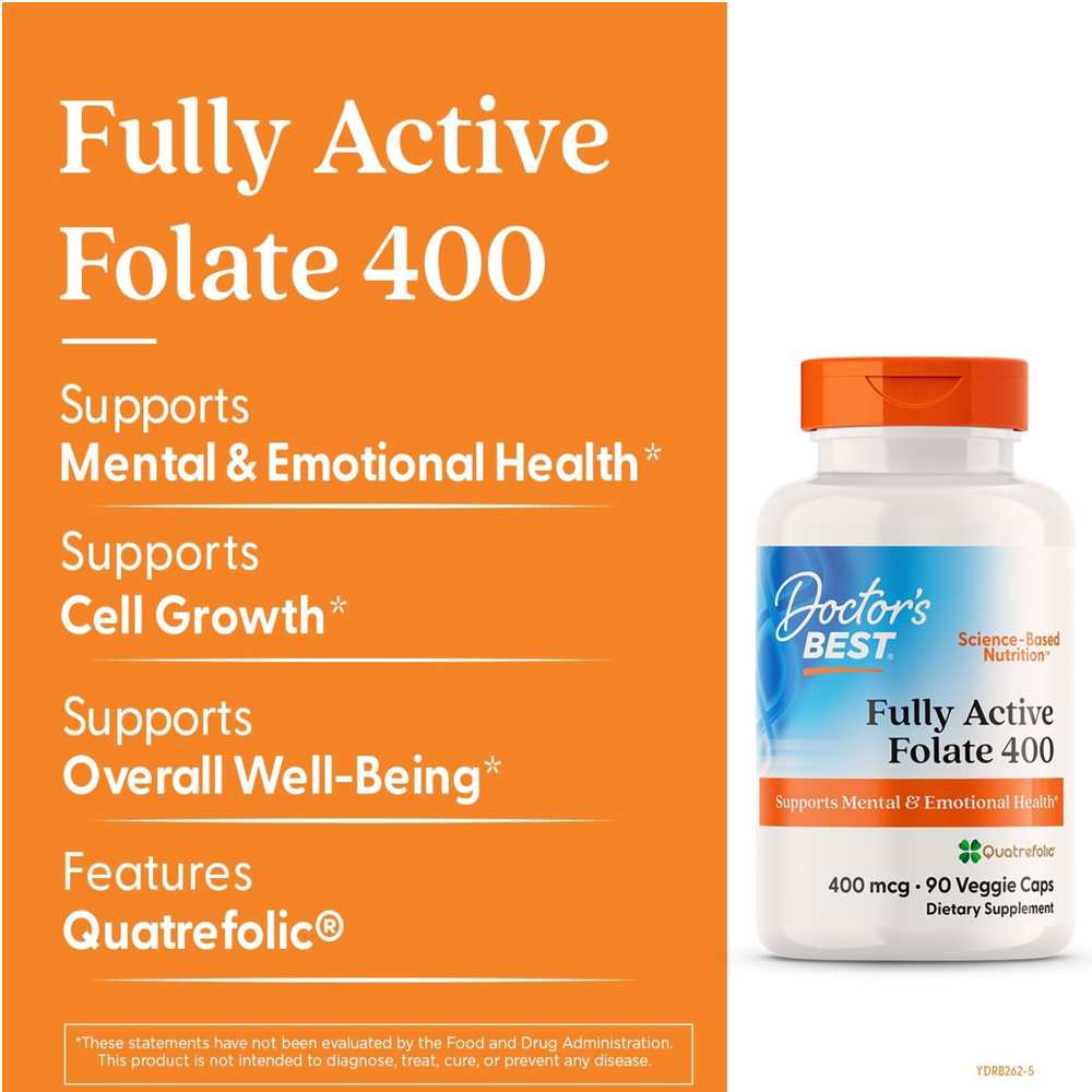 Doctor's Best Fully Active Folate 400 with Quatrefolic, 400 Mcg, 90 Veggie Caps thumbnail 2