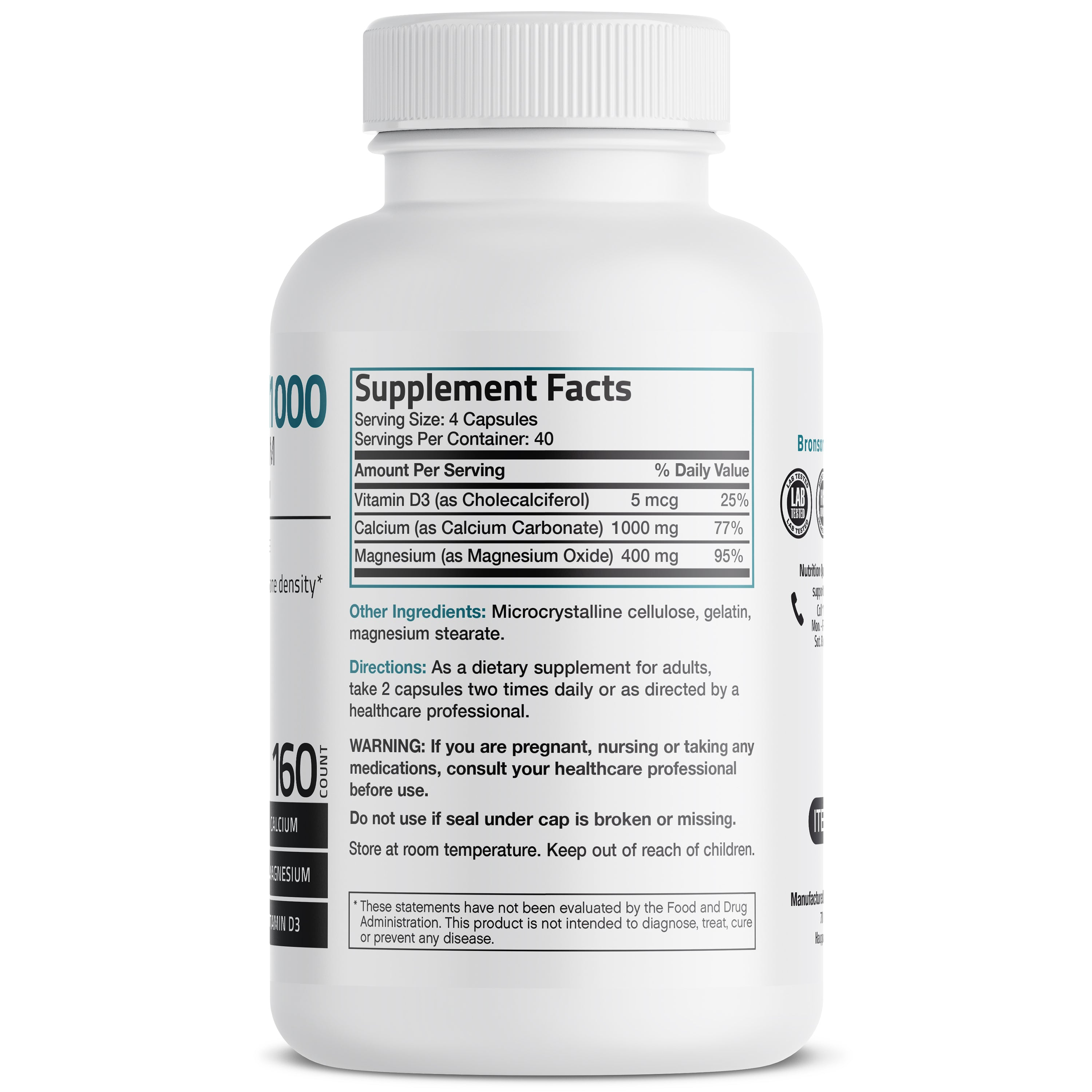 Bronson Vitamins Calcium 1,000 Complex with Magnesium and Vitamin D - 160 Capsules thumbnail 2