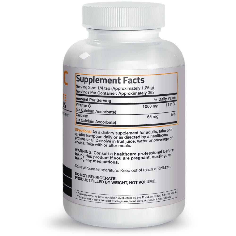 Bronson Vitamins Vitamin C Non-Acidic Calcium Ascorbate Crystals - 1,000 Mg - 1 Lb (454g) thumbnail 2