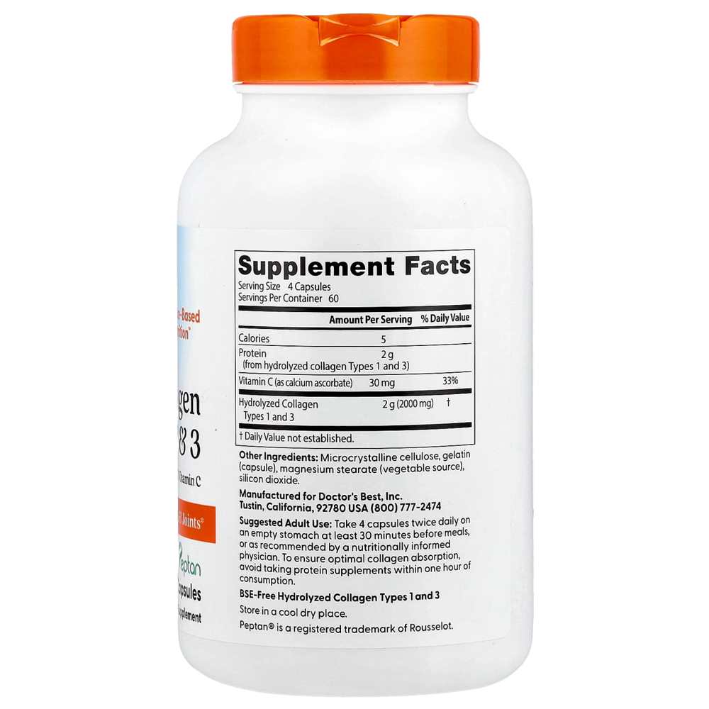 Doctor's Best Collagen Types 1 and 3 and Vitamin C, 2,000 Mg per Serving, 240 Capsules thumbnail 2