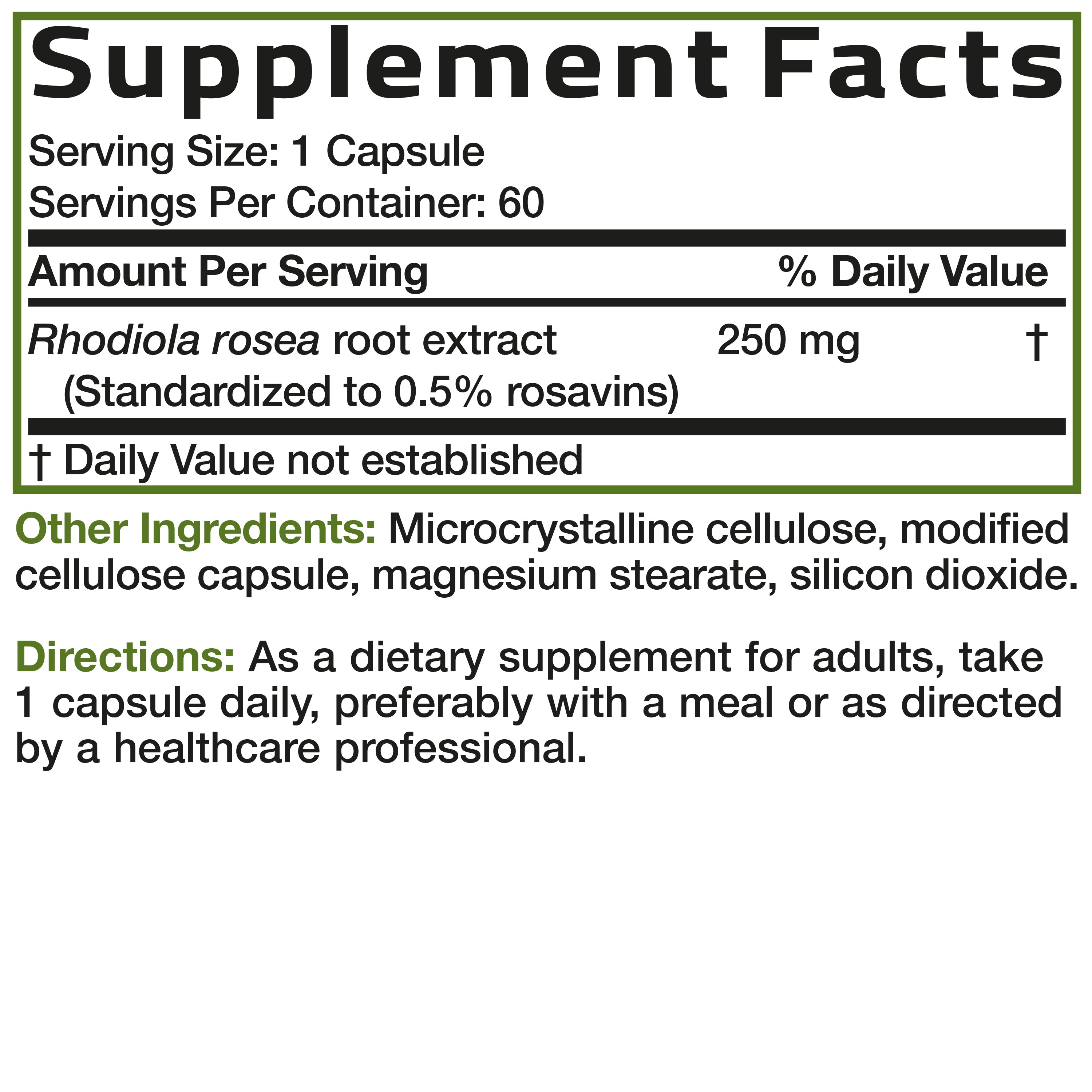 Bronson Vitamins Rhodiola Rosea Root - 1,000 Mg 60 Caps thumbnail 2
