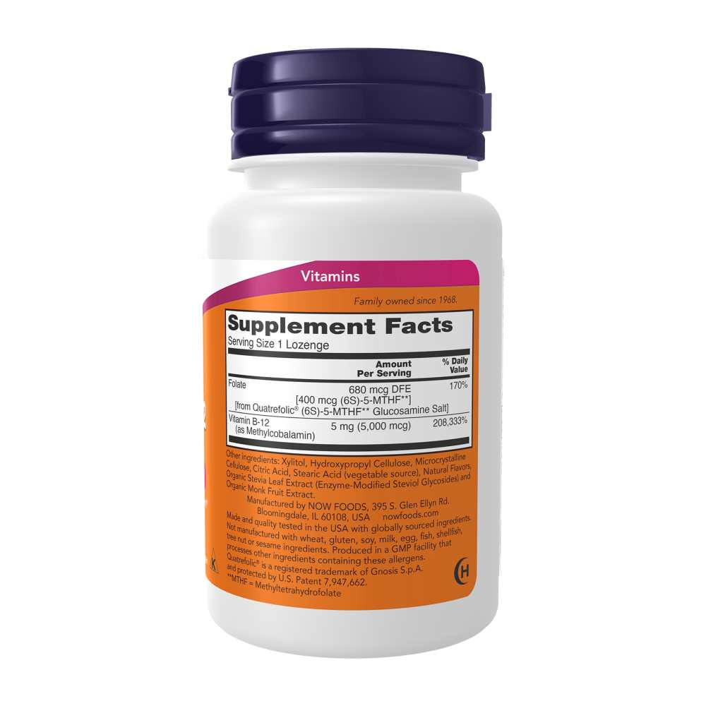 Now Foods Methyl B-12 5000 Mcg + Folate – Energy & Nerve Health – 60 Lozenges thumbnail 4