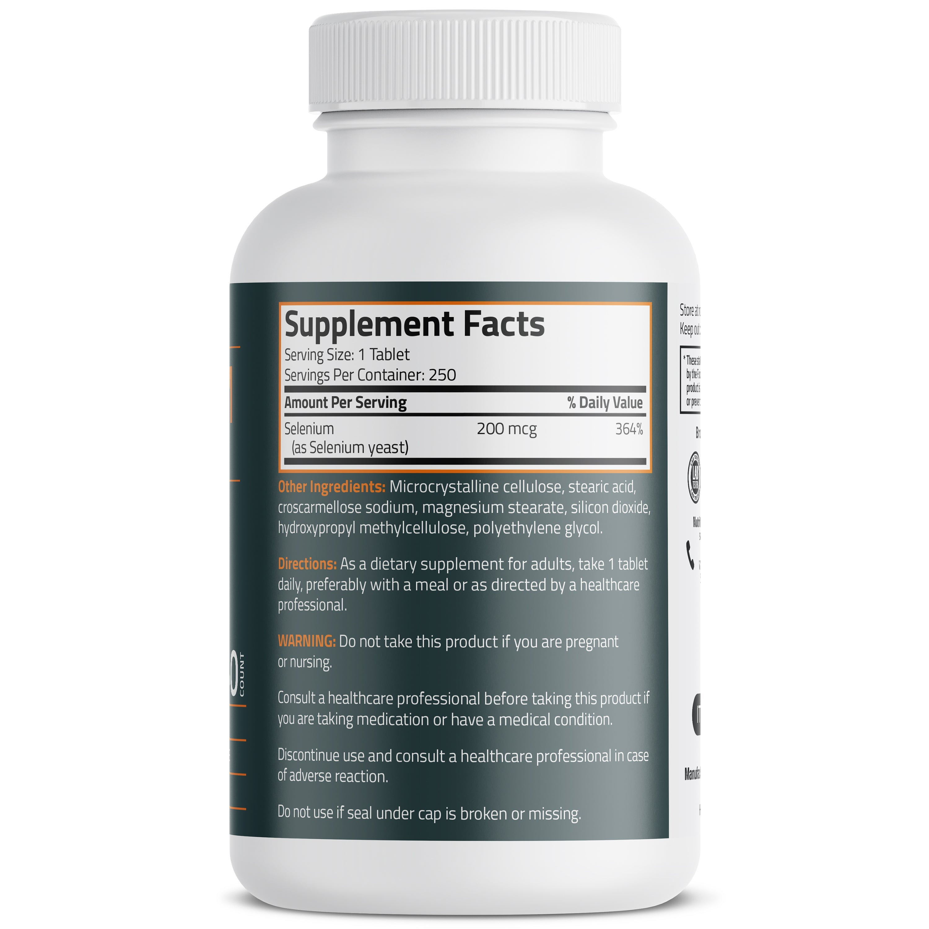 Bronson Vitamins Selenium 200 Mcg, 250 Vegetarian Tablets thumbnail 2