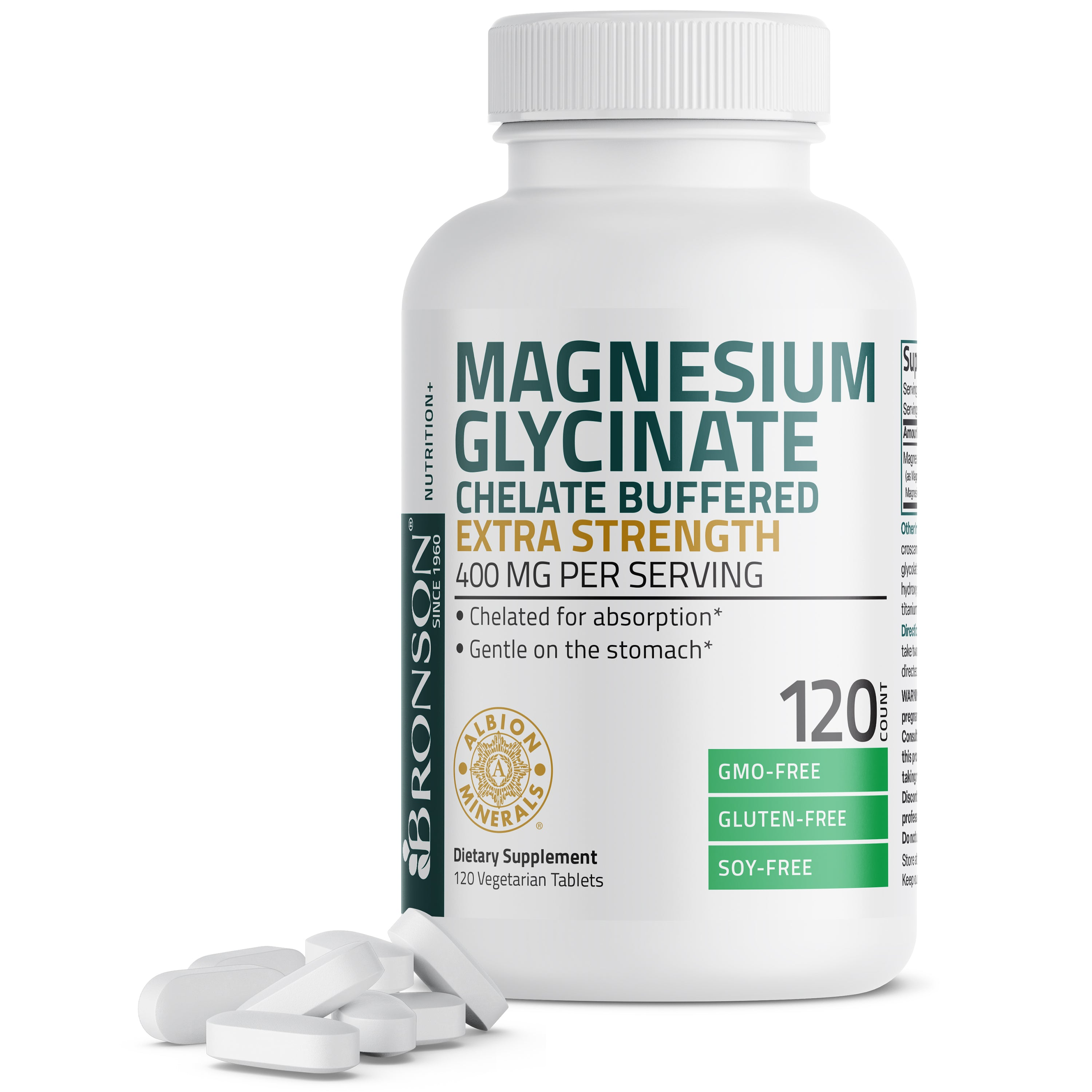Bronson Vitamins Magnesium Glycinate Extra Strength 60 Tabs thumbnail 2