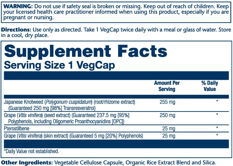 Solaray Super Resveratrol with Pterostilbene, 255mg 30 Caps thumbnail 2