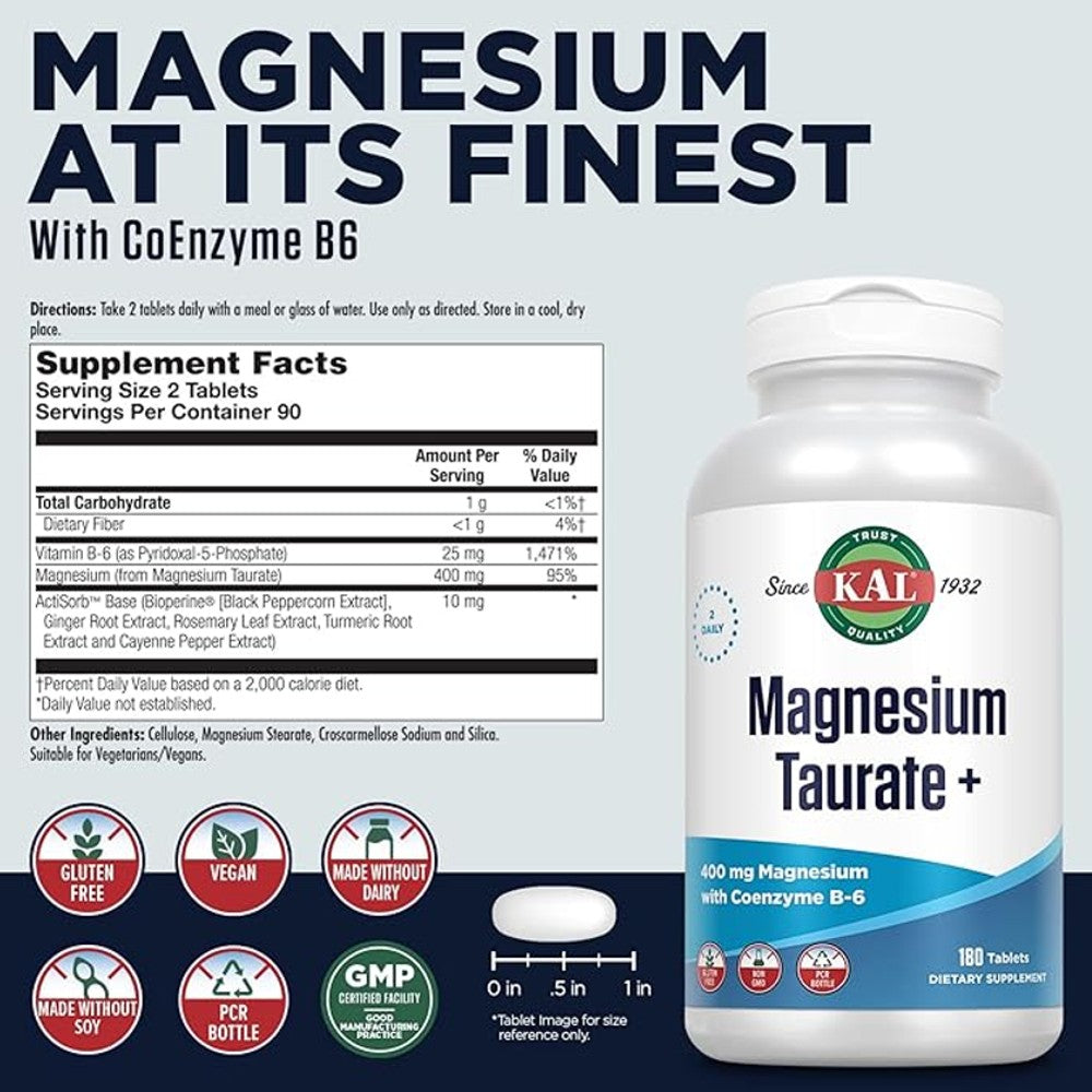 KAL Magnesium Taurate+ 400mg – Heart & Nerve Health Support thumbnail 2