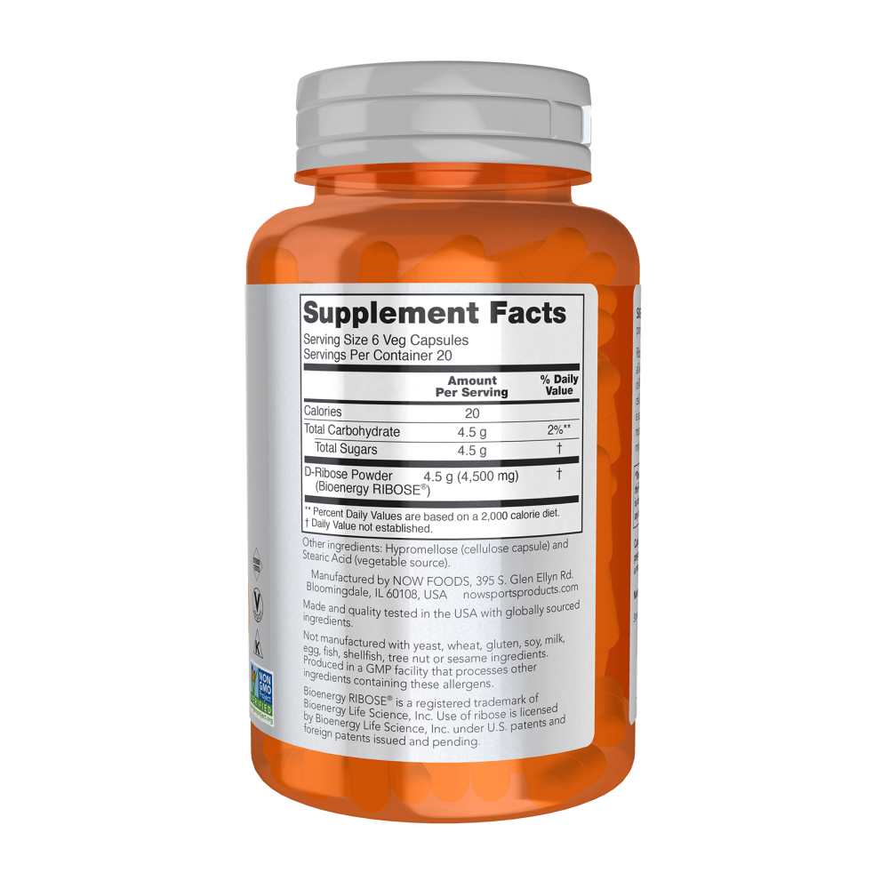 Now Sports D-Ribose 750mg Veg Capsules 120 Count thumbnail 2