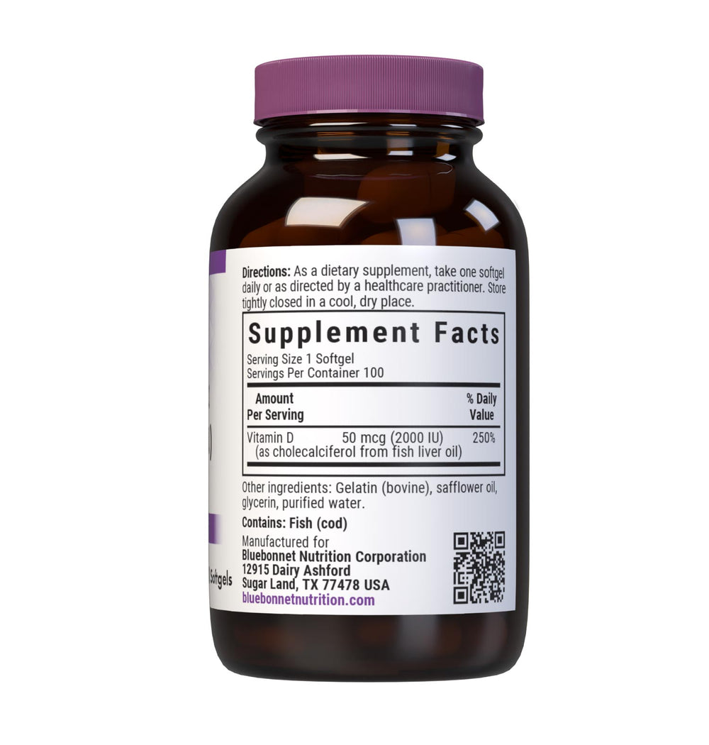 Bluebonnet Nutrition Vitamin D3 50 Mcg (2000 Iu)100 Softgels thumbnail 2
