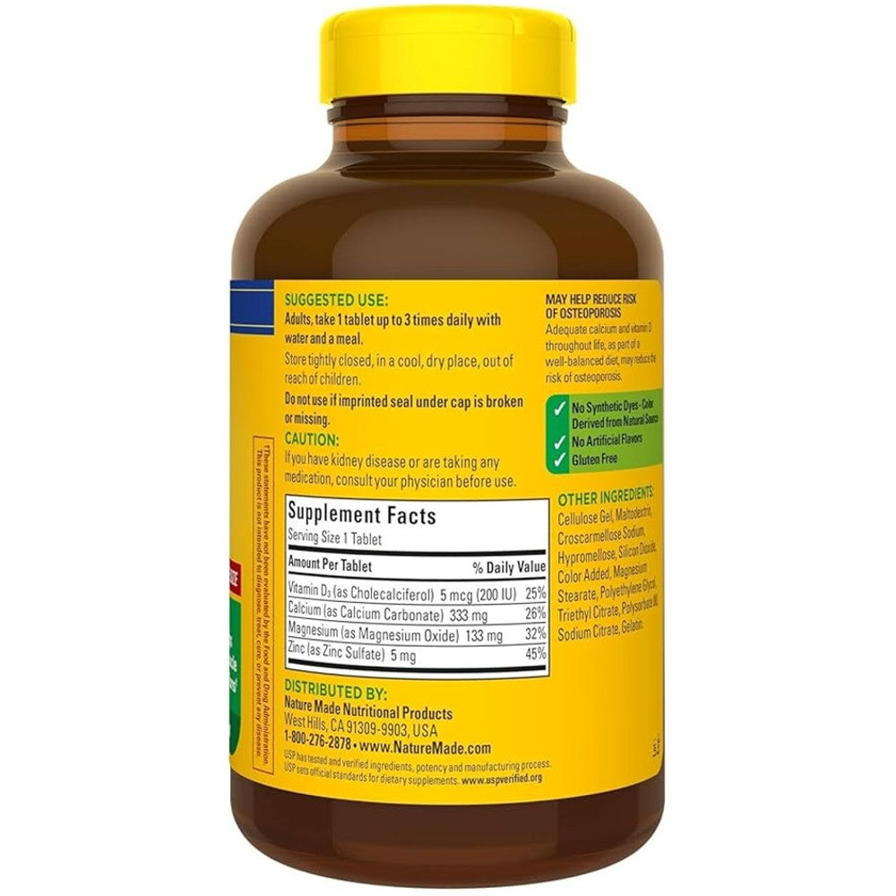 Nature Made Calcium Magnesium Zinc with Vitamin D3 – Bone Strength & Immune Support thumbnail 2
