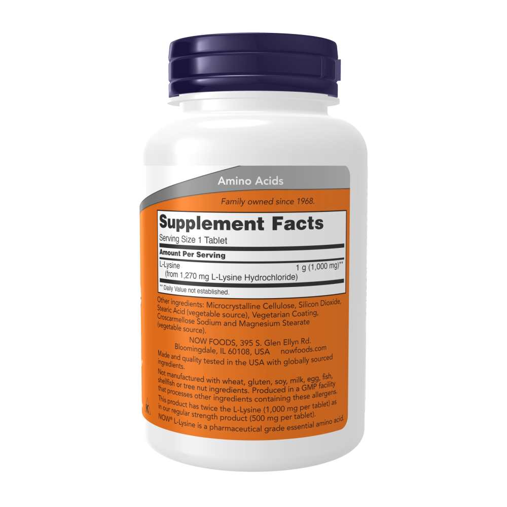 Now Foods L-Lysine 1000mg – Double Strength Immune & Collagen Support – 100 Tablets thumbnail 3