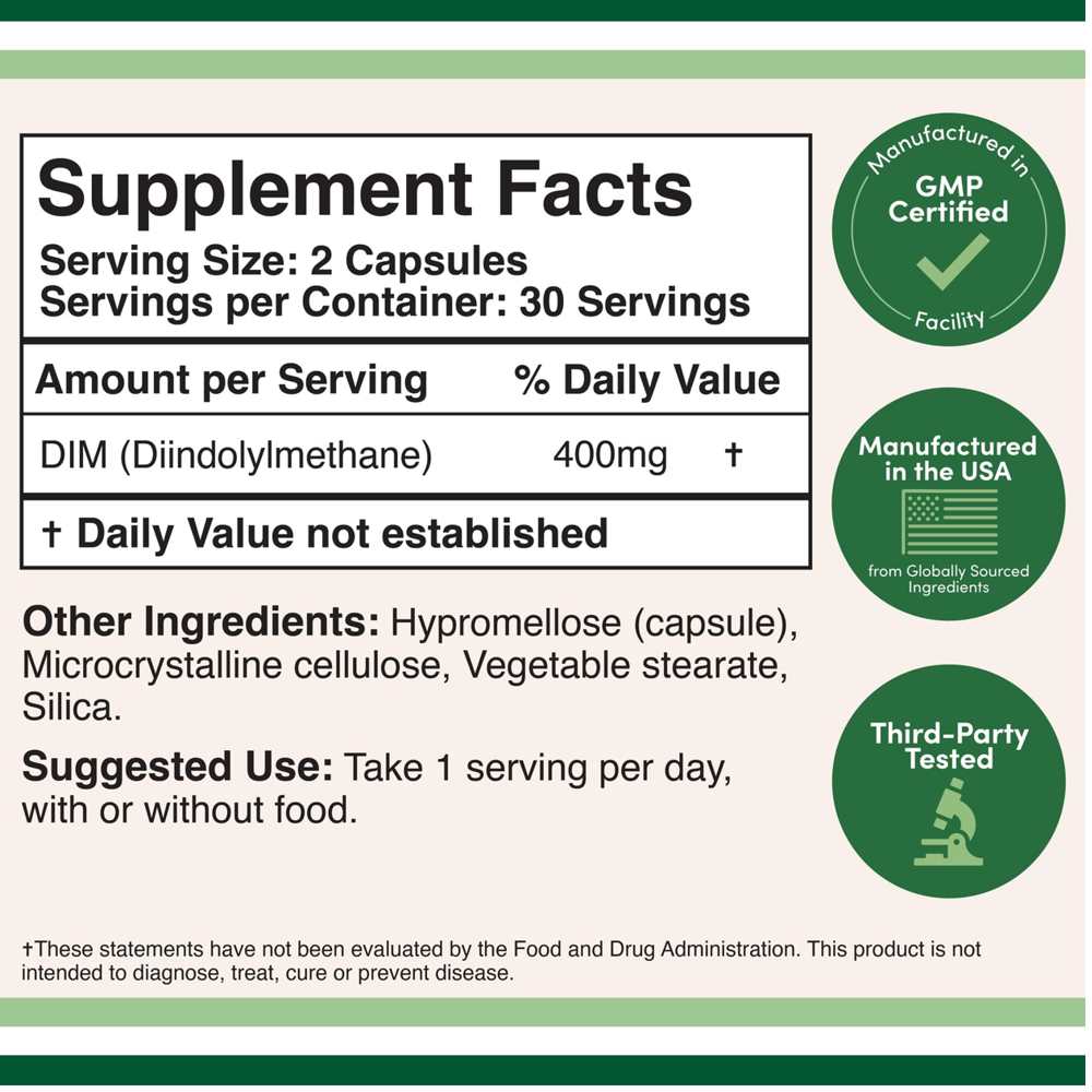 Double Wood DIM (Diindolylmethane) – 400mg Metabolism & Balance Support | 60 Capsules thumbnail 2