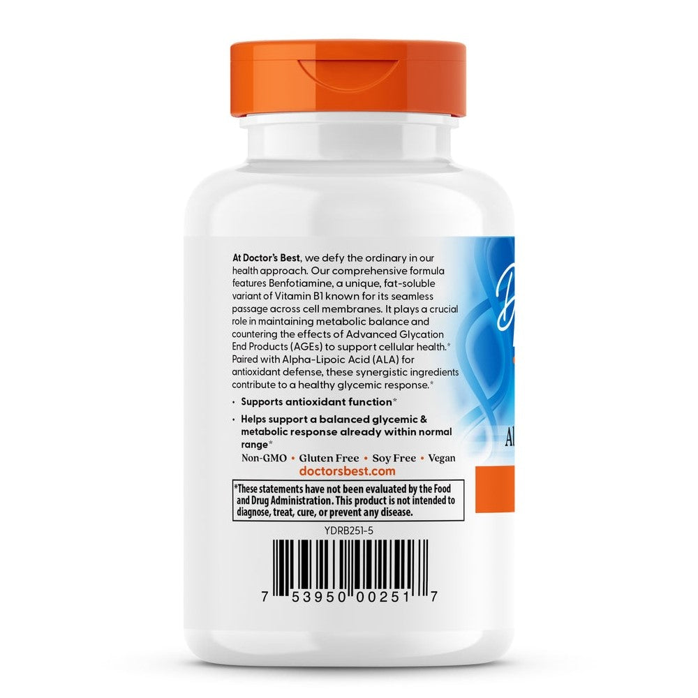 Doctor's Best Benfotiamine + Alpha-Lipoic Acid 150mg, Science-Based Nutrition™, Vegan Capsules, Supports Healthy Glucose Metabolism, 60 Veggie Caps thumbnail 3