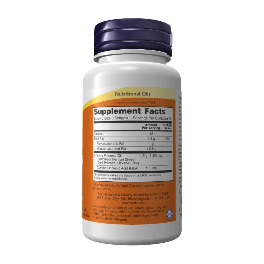 Now Foods Evening Primrose Oil 500mg – Women’s Health & Hormonal Balance – 100 Softgels thumbnail 3