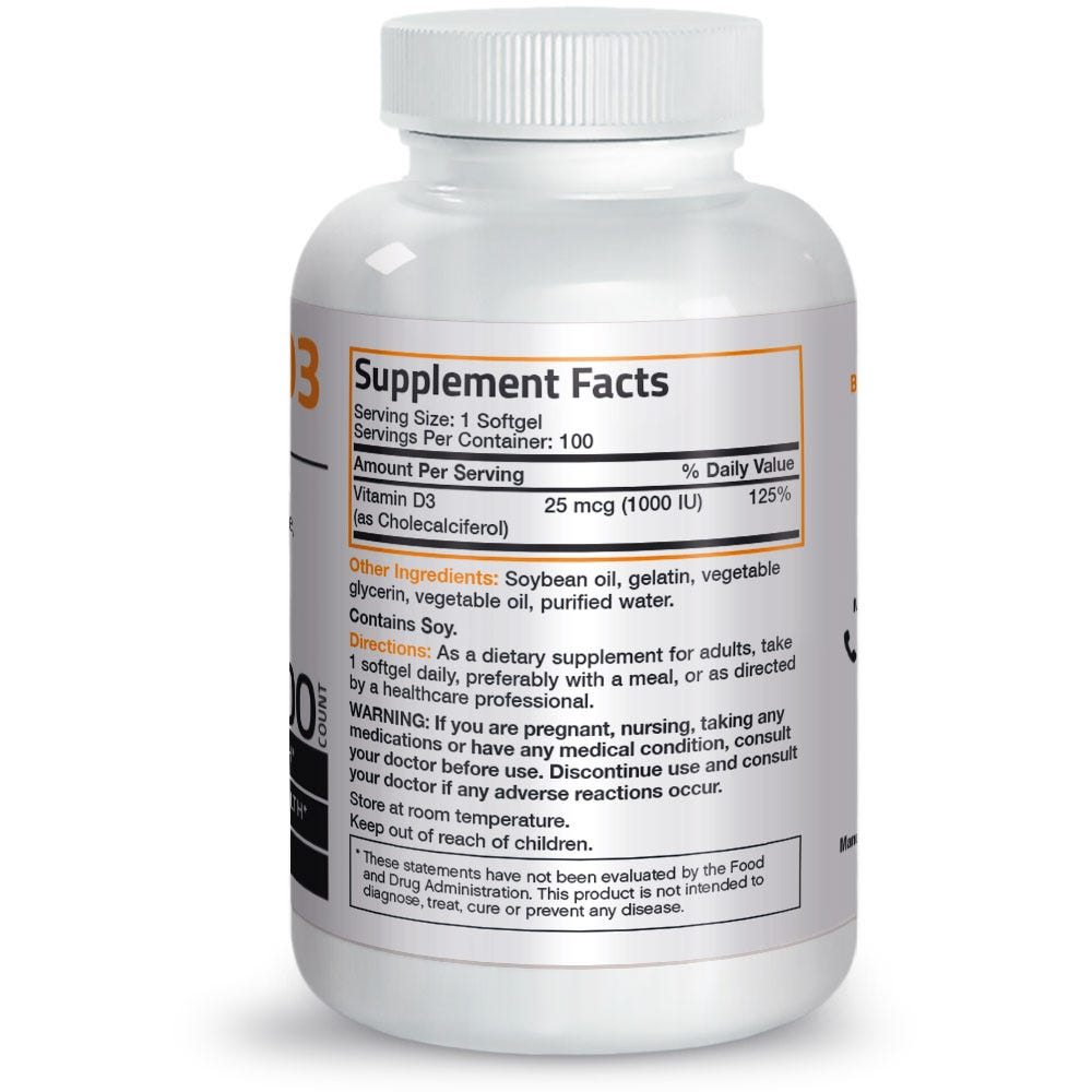 Bronson Vitamins Vitamin D3 - 1,000 Iu 100 Softgels thumbnail 3