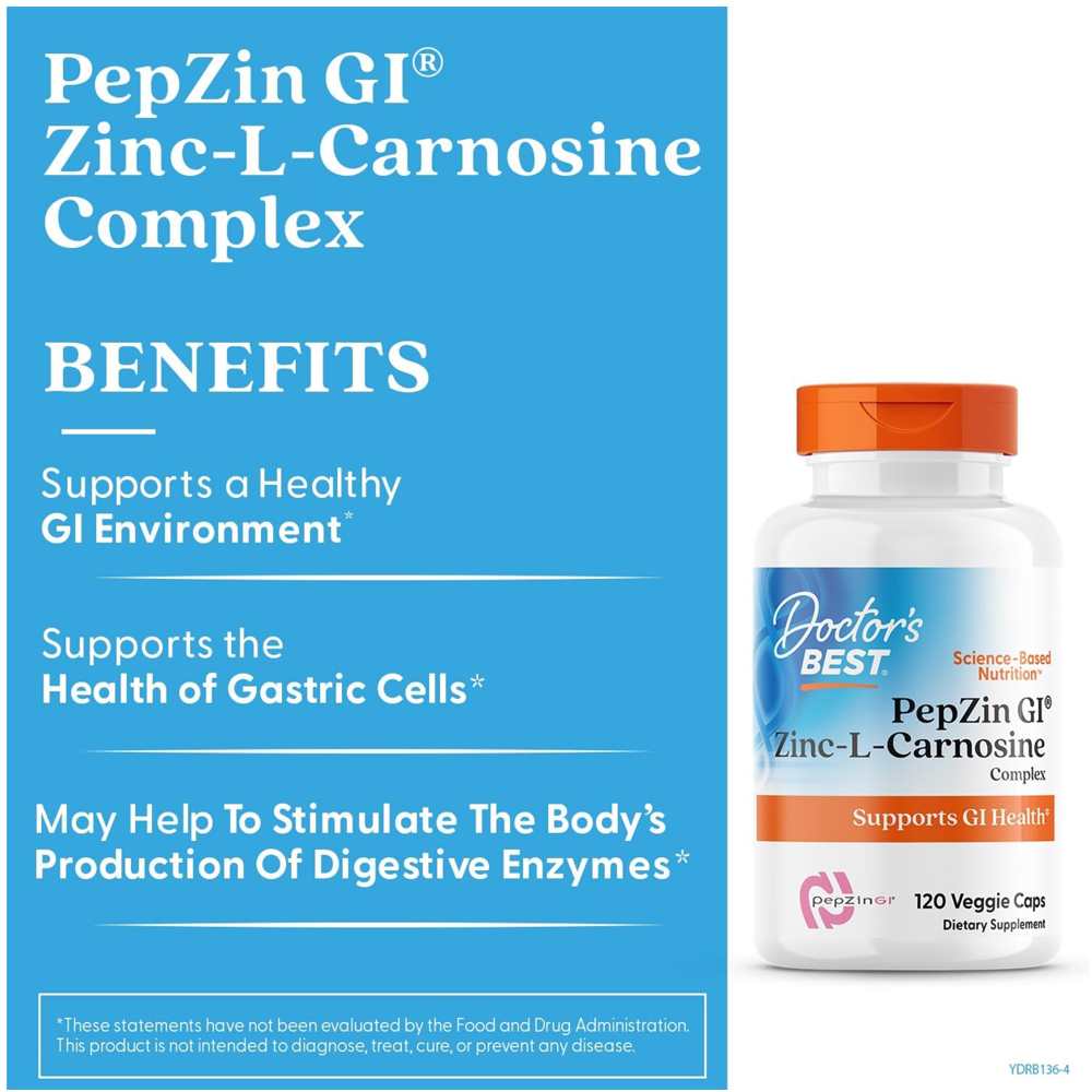 Doctor's Best PepZin GI, Zinc-L-Carnosine Complex, 120 Veggie Caps thumbnail 2