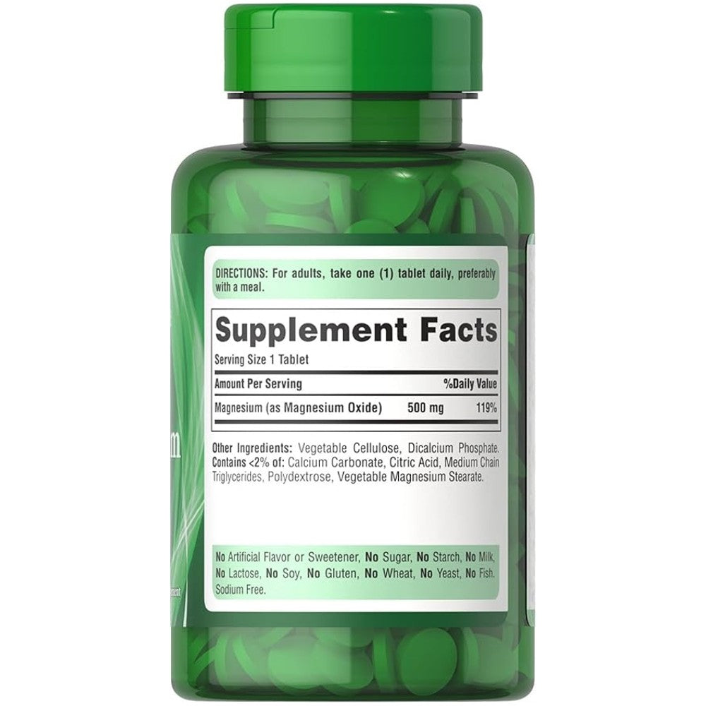 Puritan's Pride High Potency Magnesium 500mg – 100 Tablets thumbnail 3