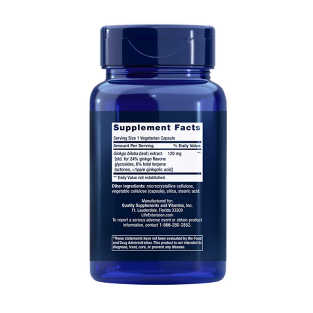 Life Extension Ginkgo Biloba Certified Extract™ 120 Mg – 365 Vegetarian Capsules thumbnail 2