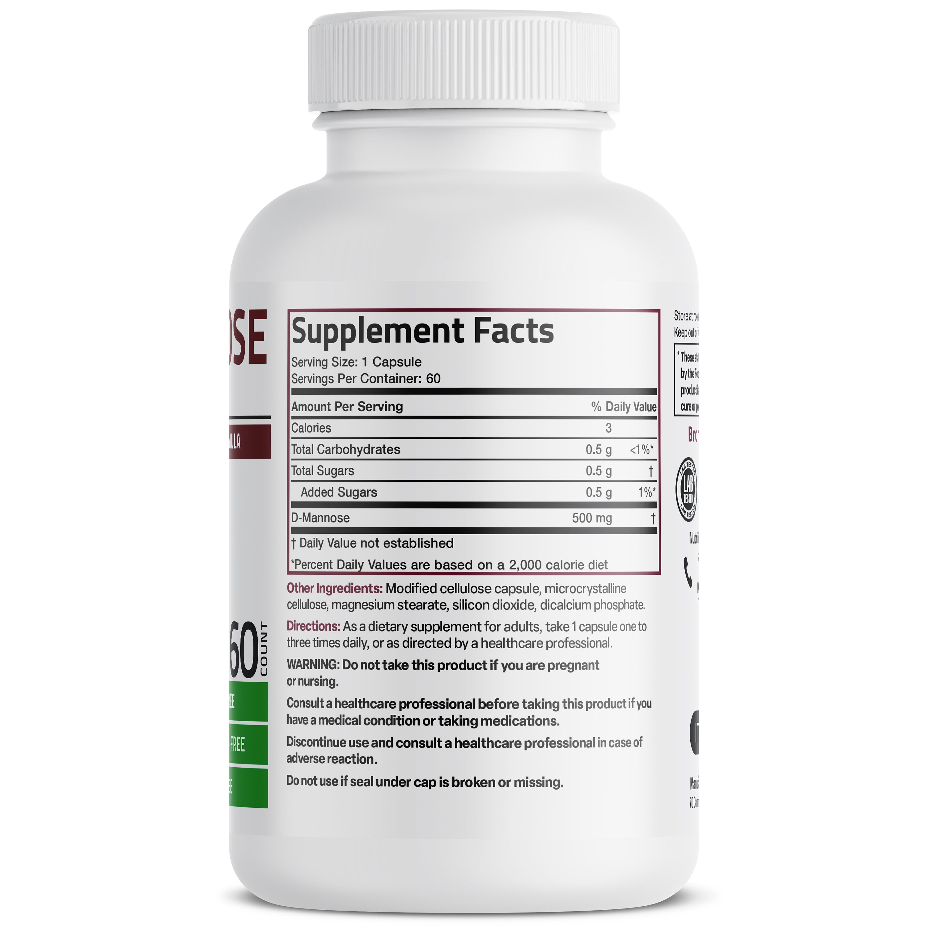 Bronson Vitamins Bronson D-Mannose 500 Mg 60 Caps thumbnail 3