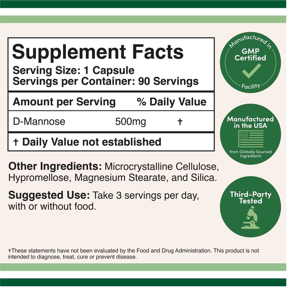 Double Wood D-Mannose – 500mg Uti & Urinary Health Supplement | 90 Capsules thumbnail 2