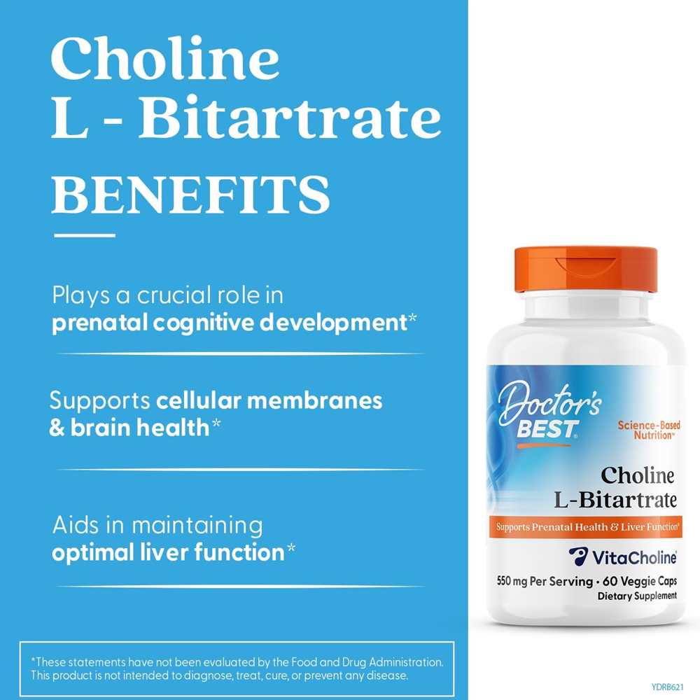 Doctor's Best Choline L-Bitartrate, 550 Mg per Serving, 60 Veggie Caps thumbnail 2