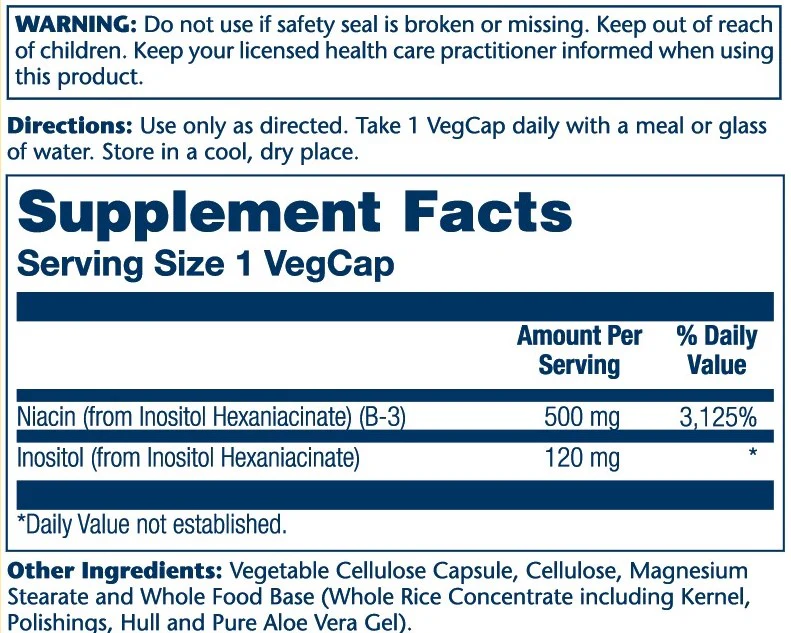 Solaray Niacin, No Flush 500mg 100 Caps thumbnail 2