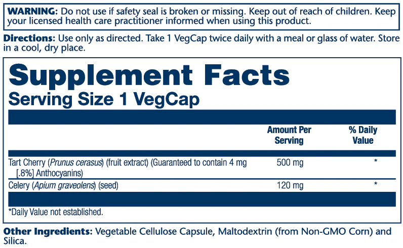 Solaray Tart Cherry & Celery Seed 620mg 60 Caps thumbnail 2