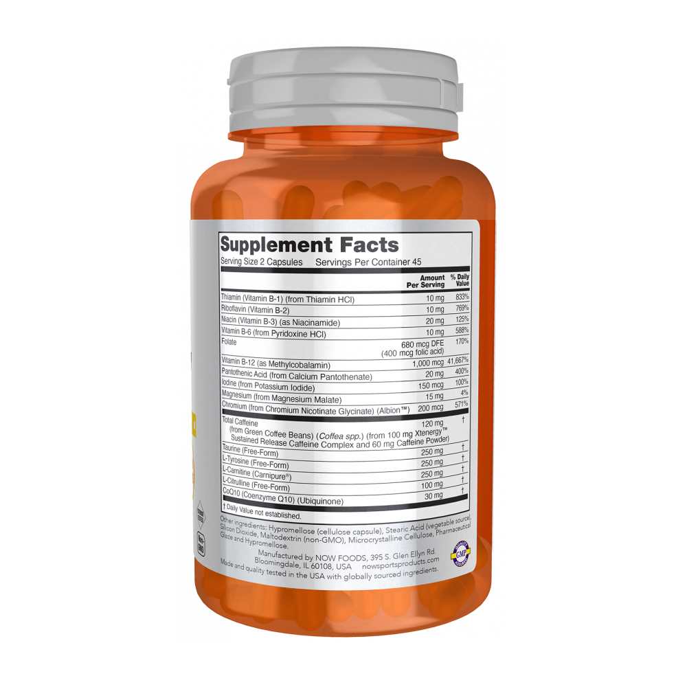Now Sports Sustained Energy – Herbal & Nutrient Blend for Endurance & Stamina – 90 Capsules thumbnail 2