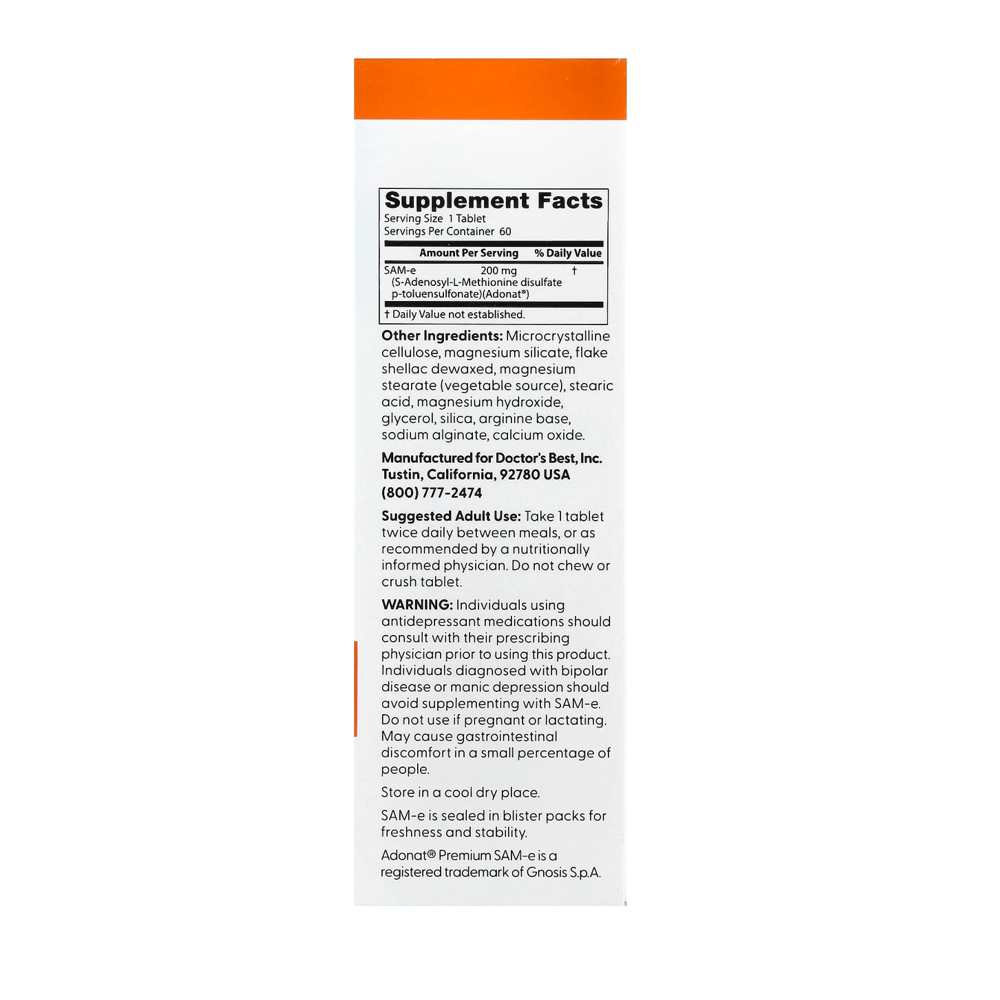 Doctor's Best SAM-e 200mg Enteric Coated Tablets 60 Count thumbnail 2