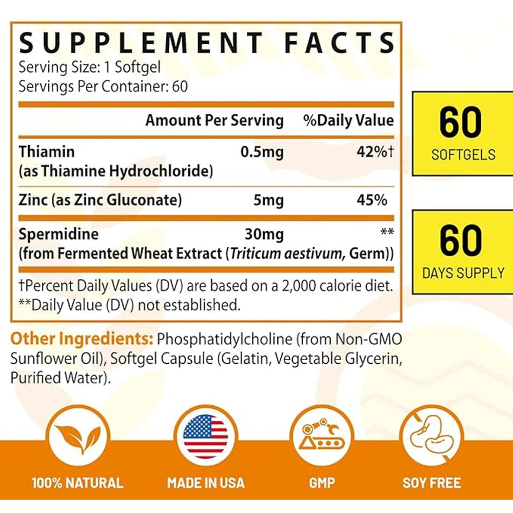 Corporalight Liposomal Spermidine Softgels – Premium Wheat Germ & Zinc Formula (60 Count) thumbnail 2