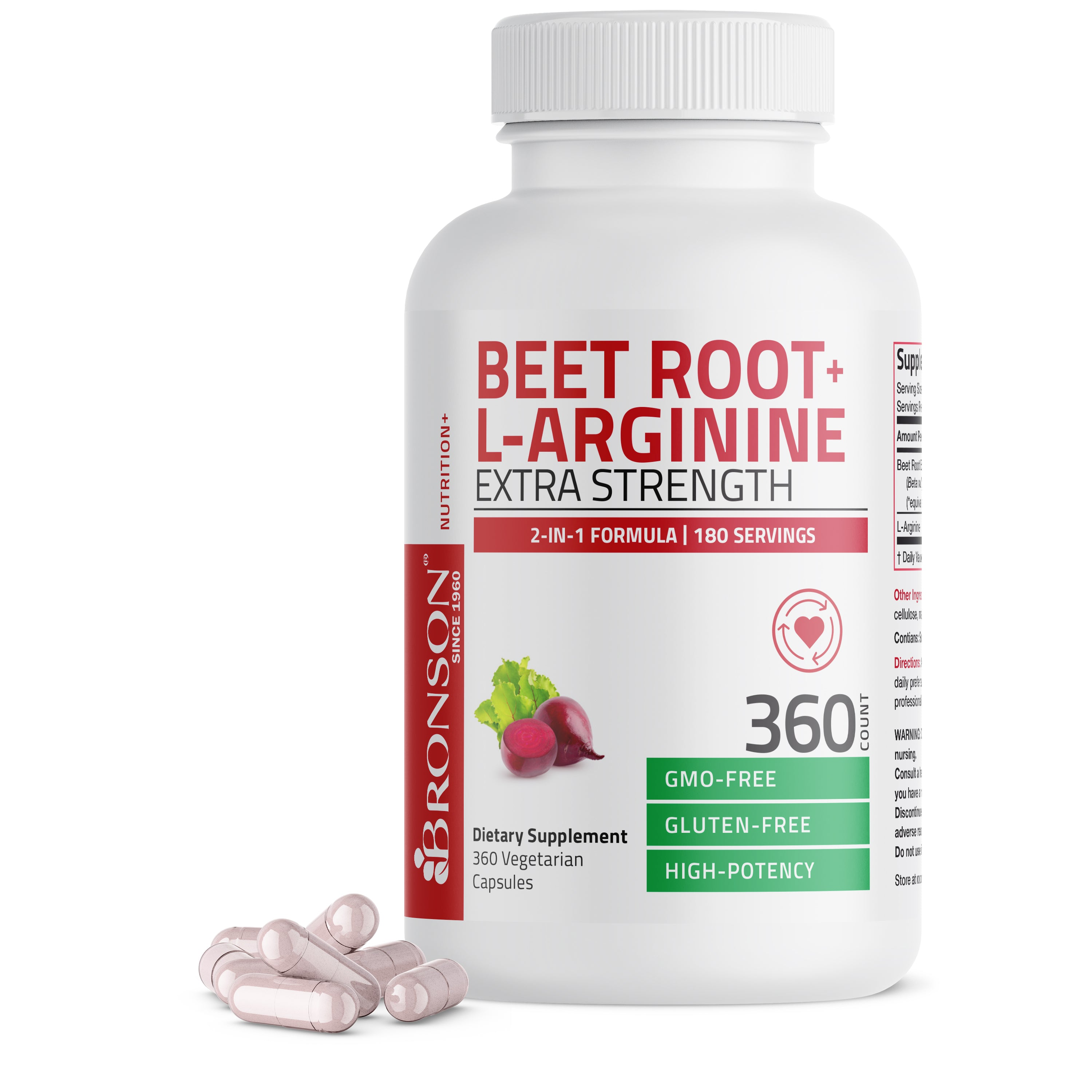 Bronson Vitamins Beet Root + L-Arginine 60 Caps thumbnail 3