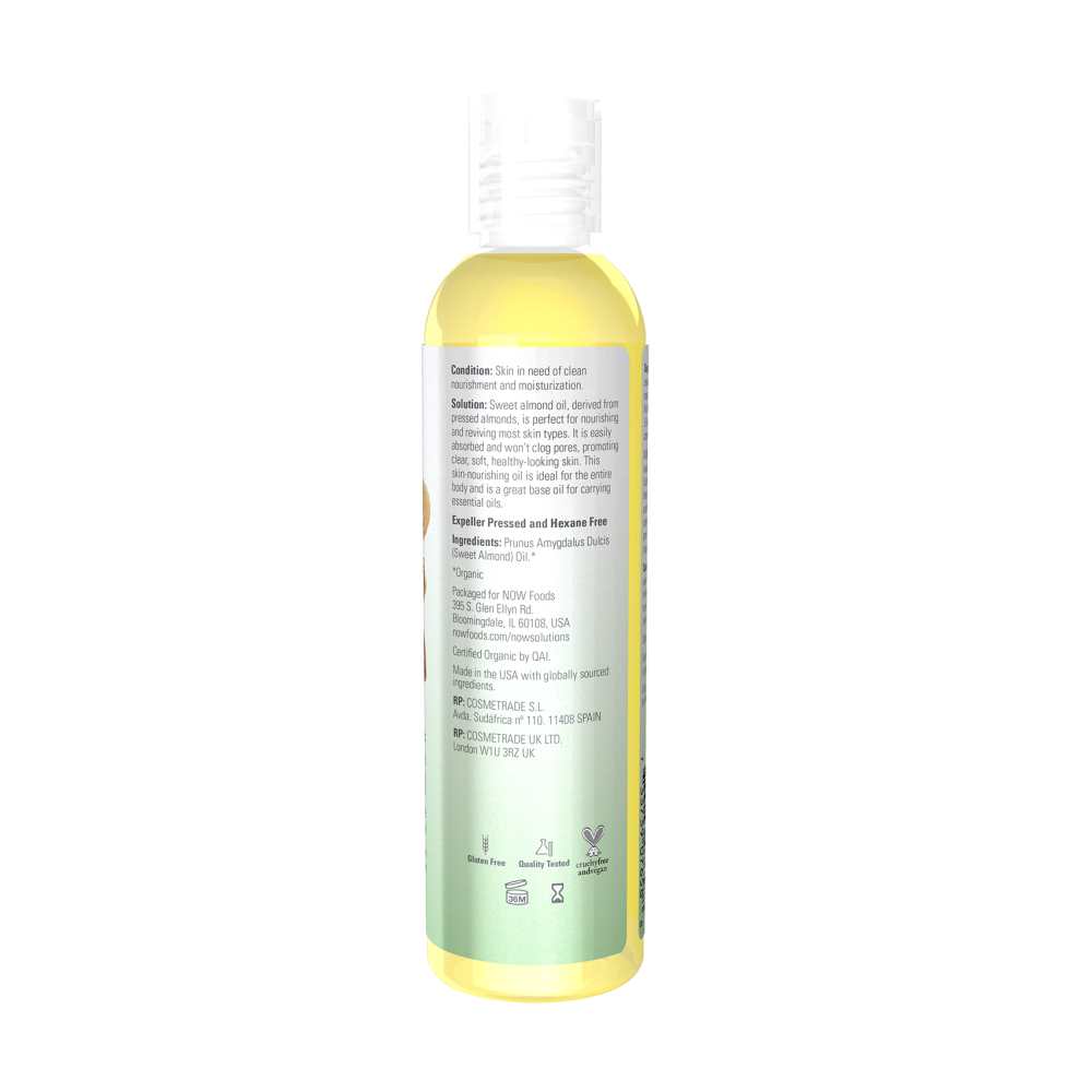 Now Foods Sweet Almond Oil – 100% Pure & Certified Organic – Nourishing Skin & Hair Oil – 237 M L thumbnail 2