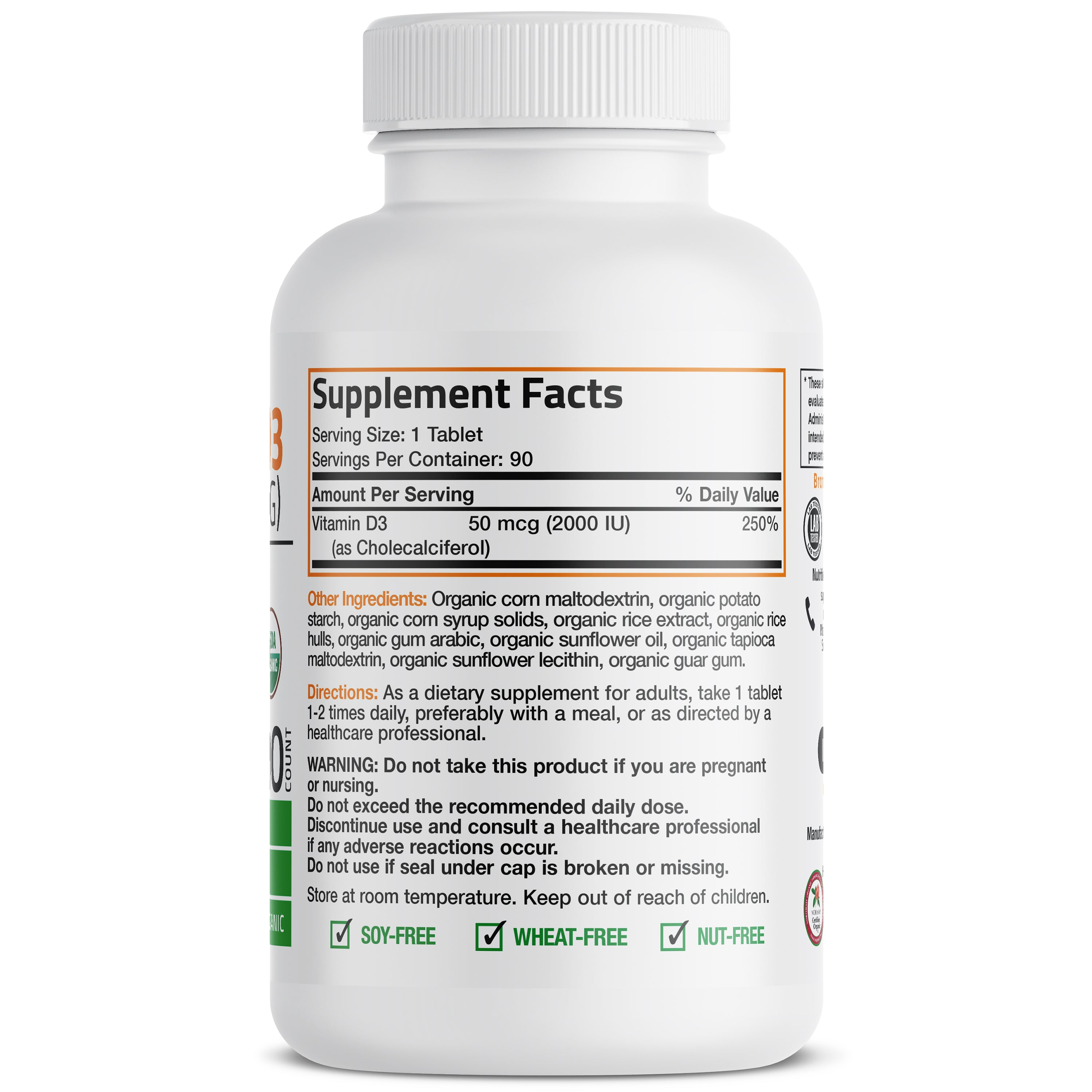 Bronson Vitamins Vitamin D3 Usda Certified Organic - 2,000 Iu 90 Tabs thumbnail 2