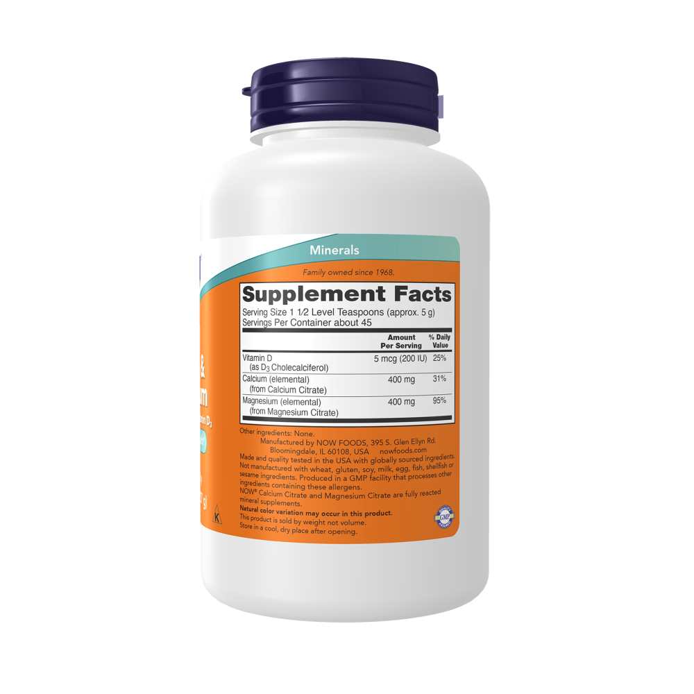 Now Foods Calcium Magnesium Powder – 1:1 Citrate Blend + Vitamin D – Highly Mixable – 227 G thumbnail 2